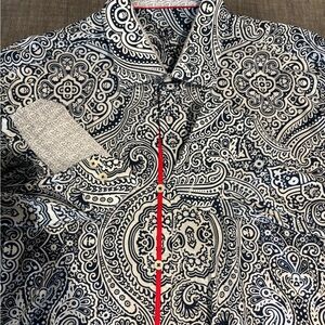 Bugatchi Navy and White Paisley Shirt
